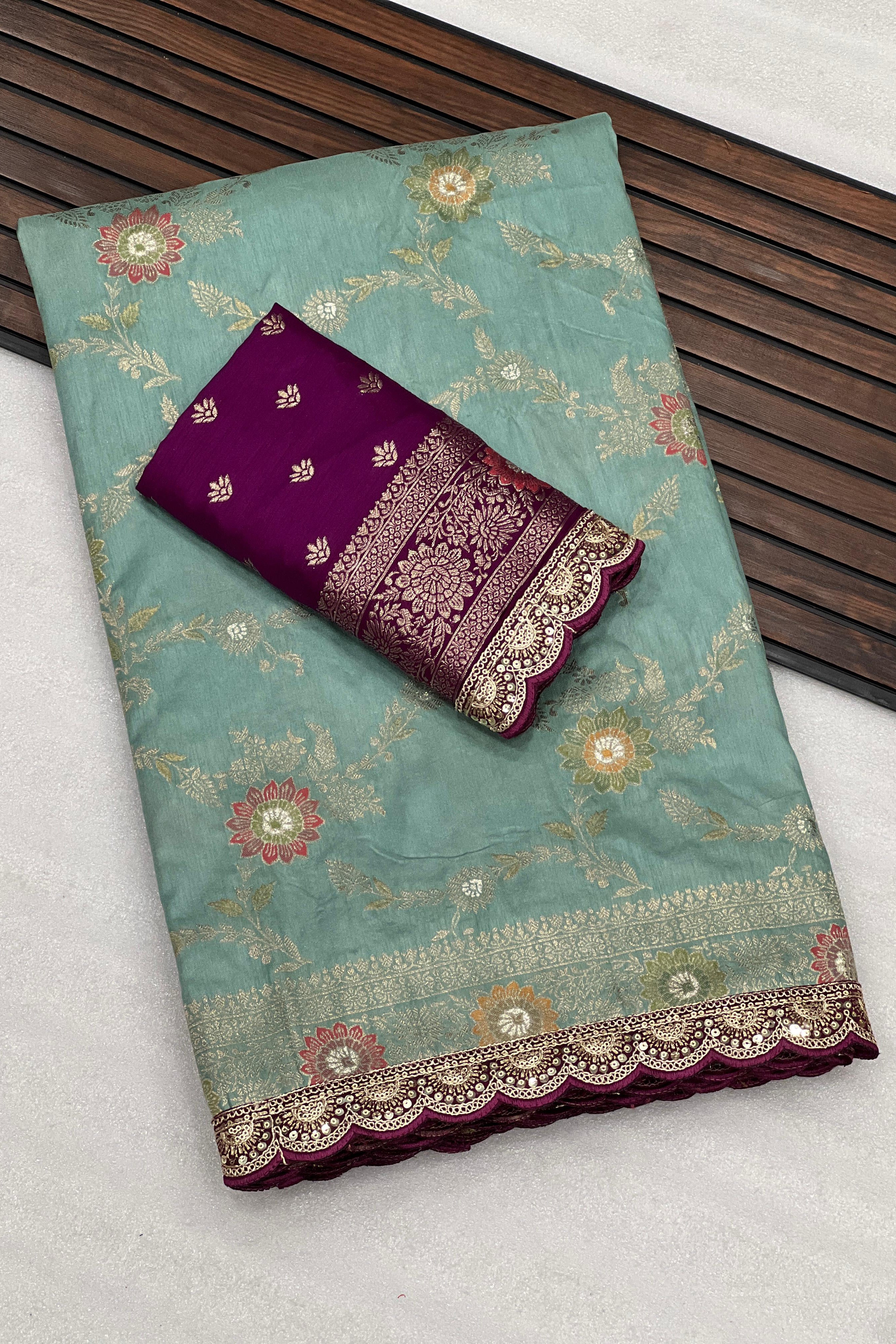 Dola Silk Saree with Zari and Thread Work Blouse