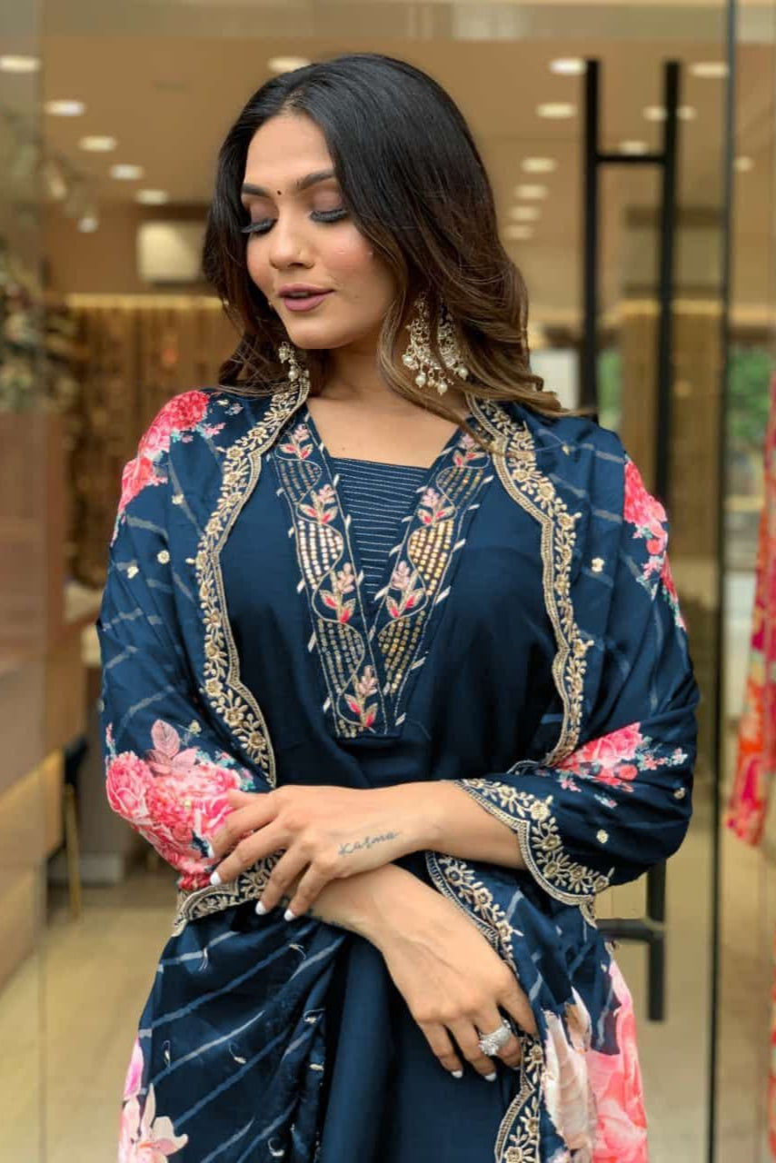 Rayon Midnight Elegance Embroidered Suit Set