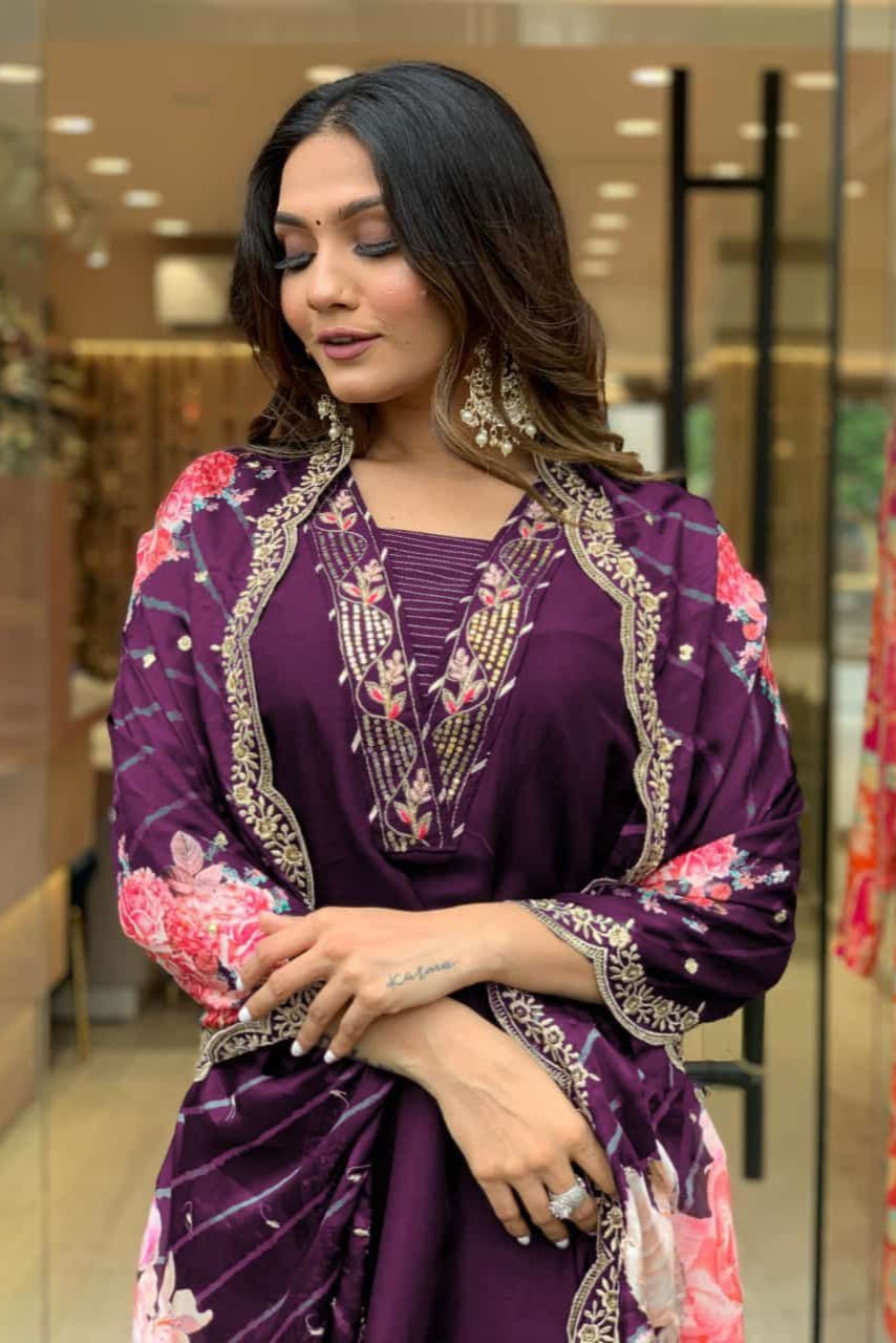 Rayon Midnight Elegance Embroidered Suit Set