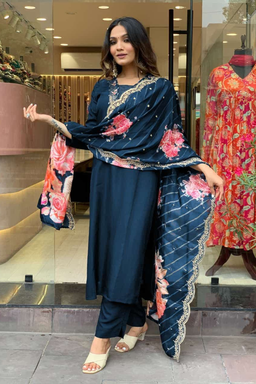 Rayon Midnight Elegance Embroidered Suit Set