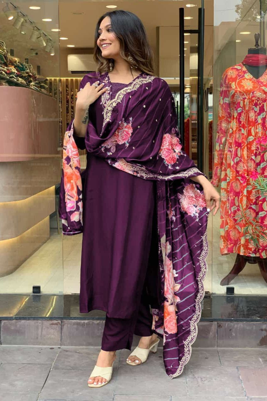 Rayon Midnight Elegance Embroidered Suit Set