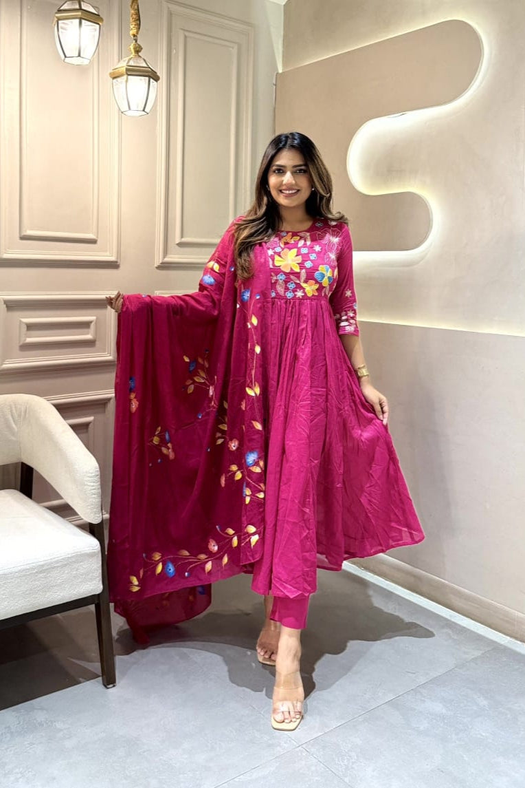 Anarkali Embroidered 3-Piece Suit Set