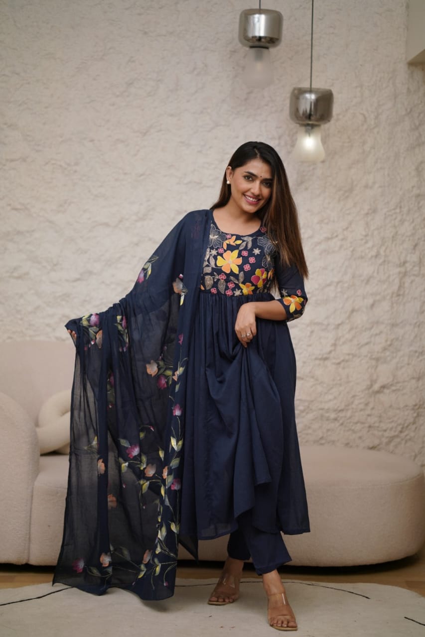 Anarkali Embroidered 3-Piece Suit Set