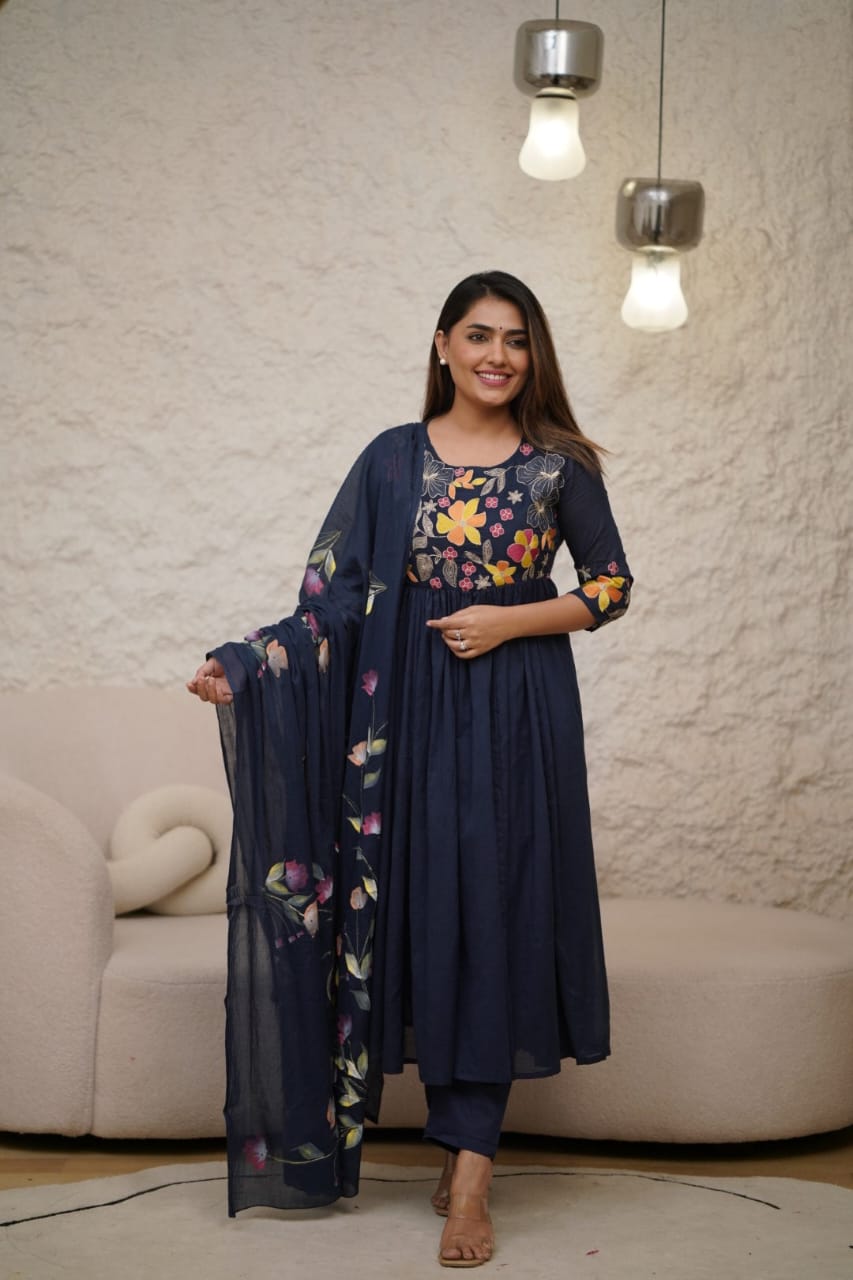 Anarkali Embroidered 3-Piece Suit Set