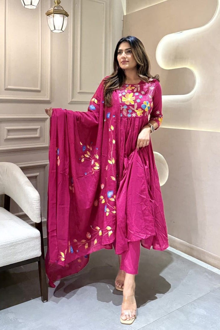 Anarkali Embroidered 3-Piece Suit Set