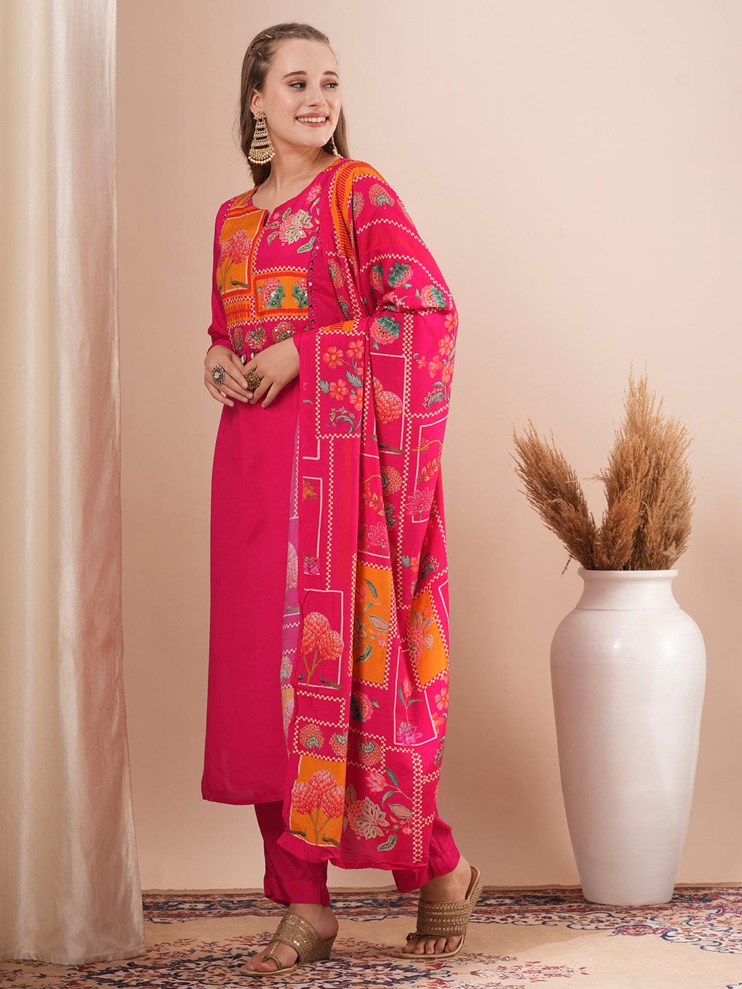 Rosy Grace Roman Silk Suit Set