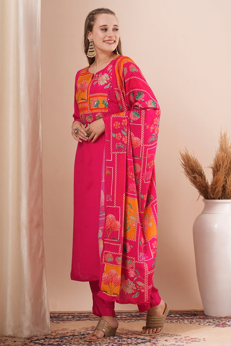 Rosy Grace Roman Silk Suit Set