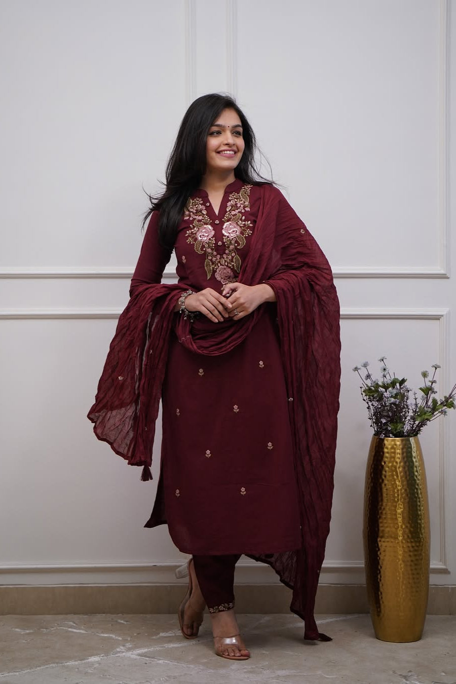 Scarlet  Embroidery Cotton Suit Set