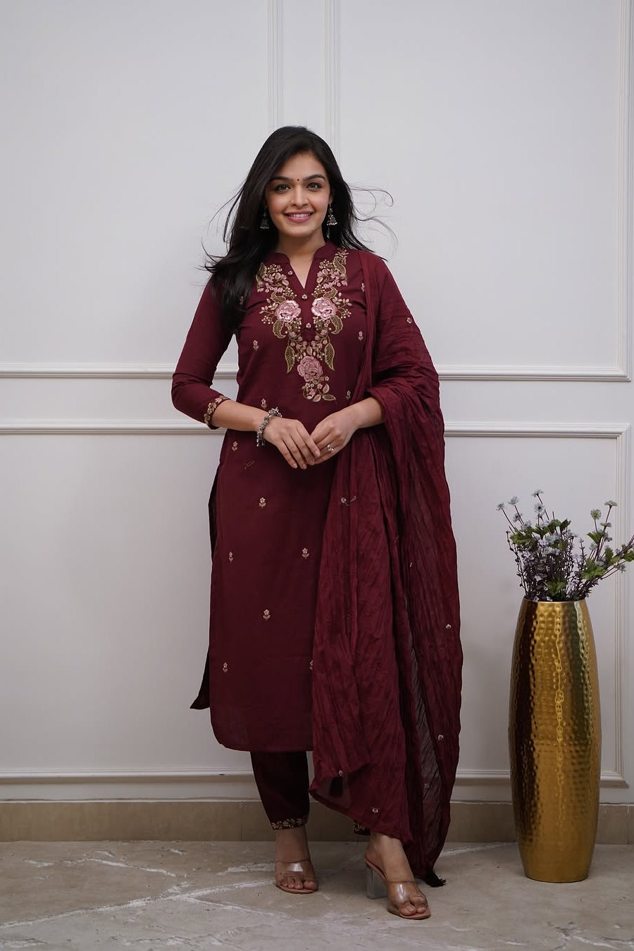 Scarlet  Embroidery Cotton Suit Set