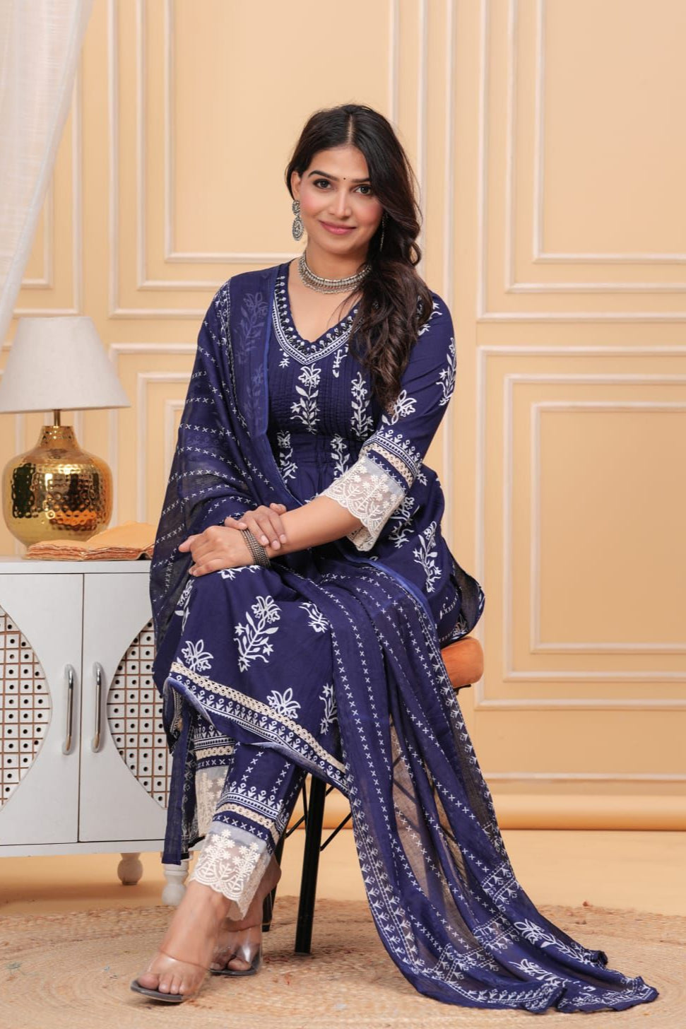 Beautiful V-Neck Grace Cotton Suit Set