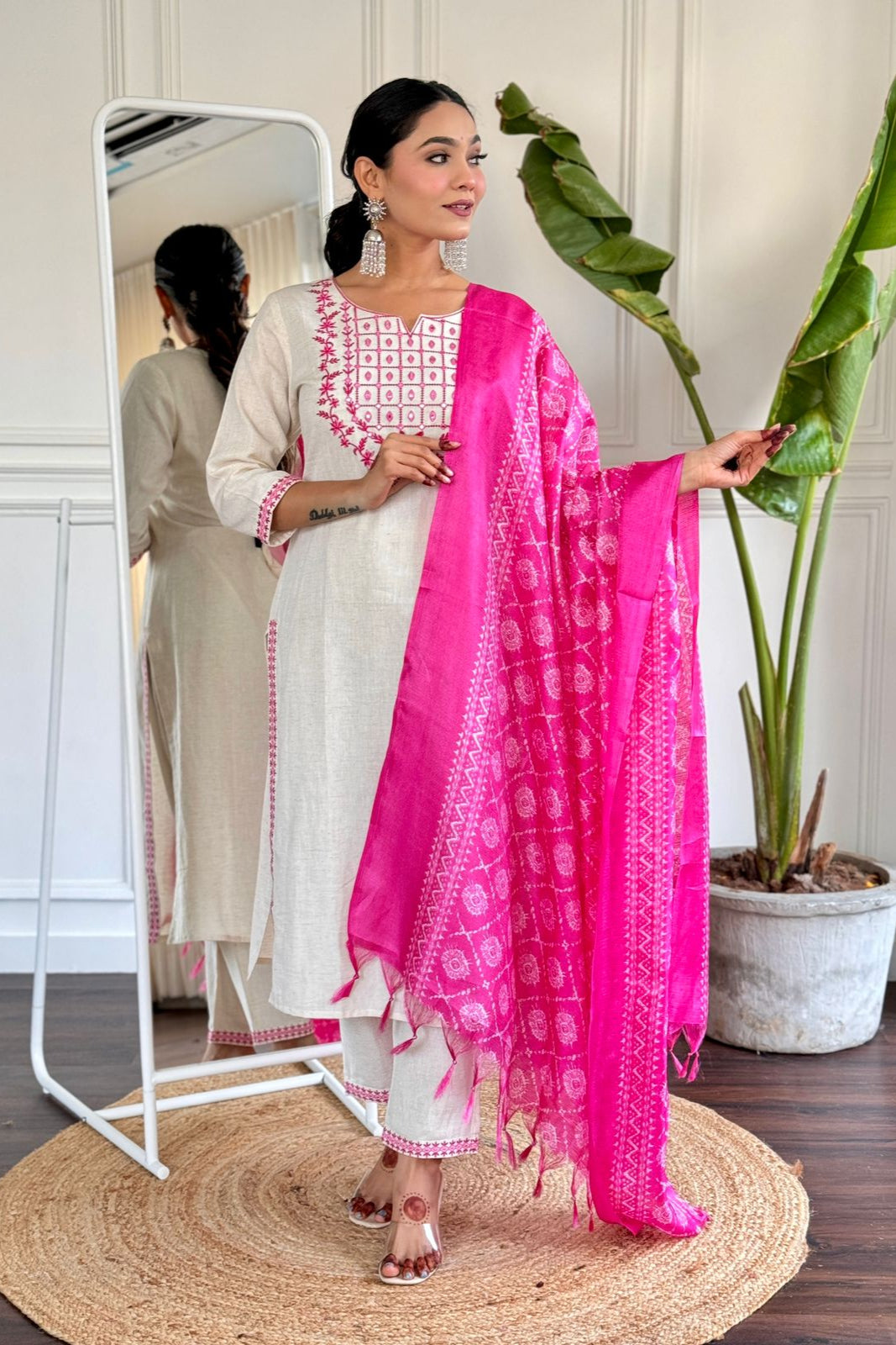 Ivory Essence Embroidered Cotton Silk Set