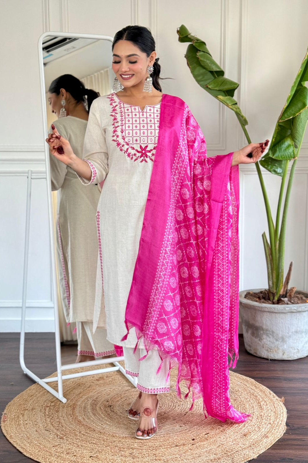 Ivory Essence Embroidered Cotton Silk Set