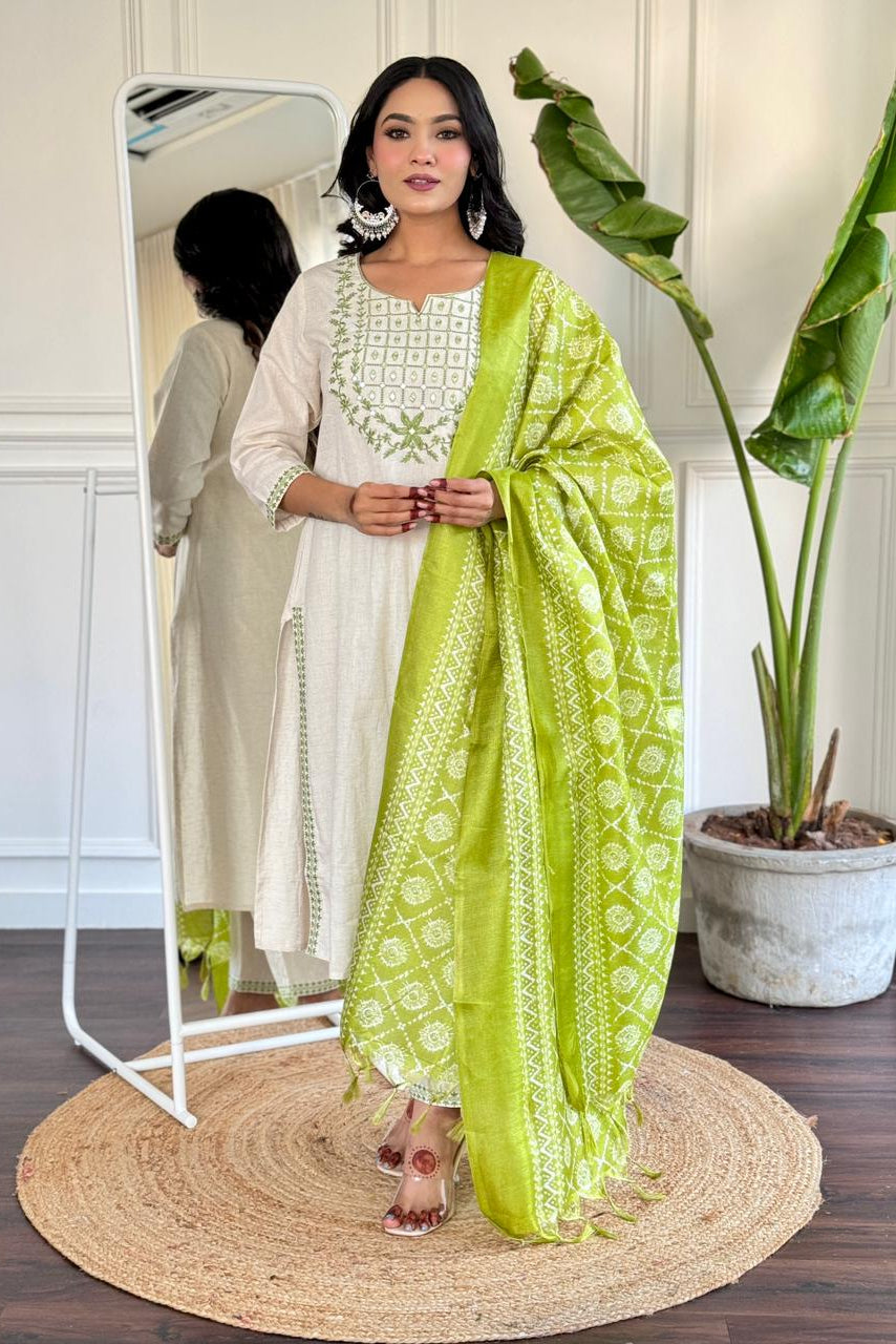 Ivory Essence Embroidered Cotton Silk Set