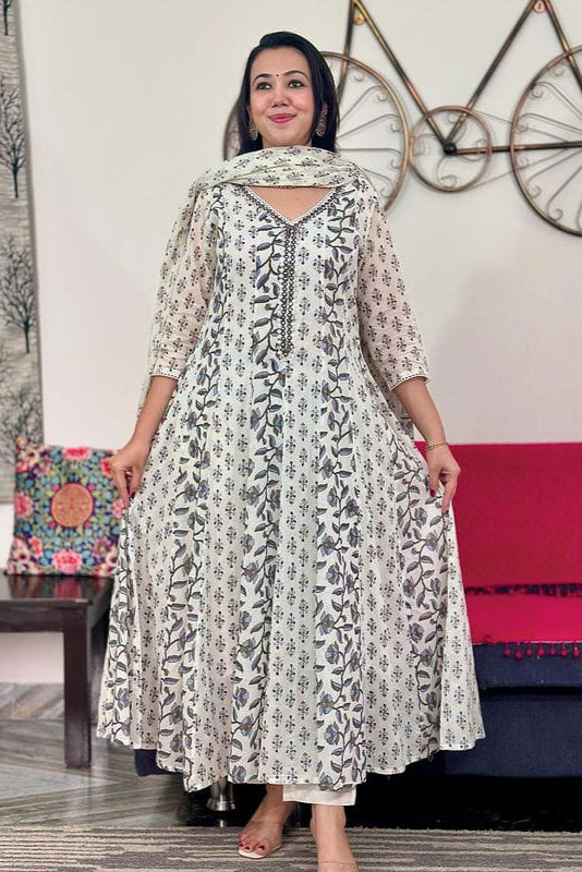 Mirror Embroidered Work Anarkali Suit Set