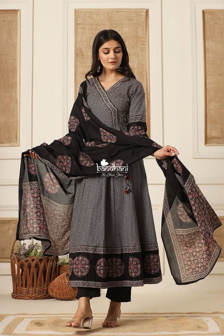 Black Anarkali Kurti Pant Dupatta Set