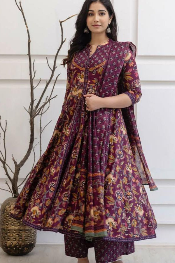 Traditional Anarkali Kurta Pant And Dupatta Set