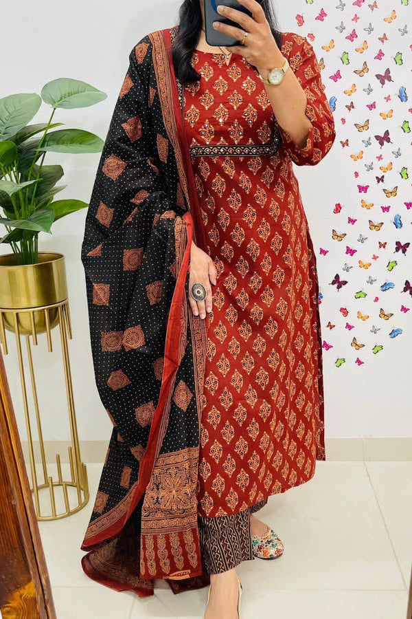 Heavy Cotton Sequence Kurti Pant Dupatta Set