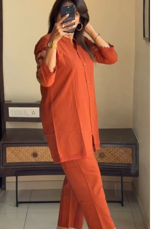 Red Cotton Slub Co-ord Set