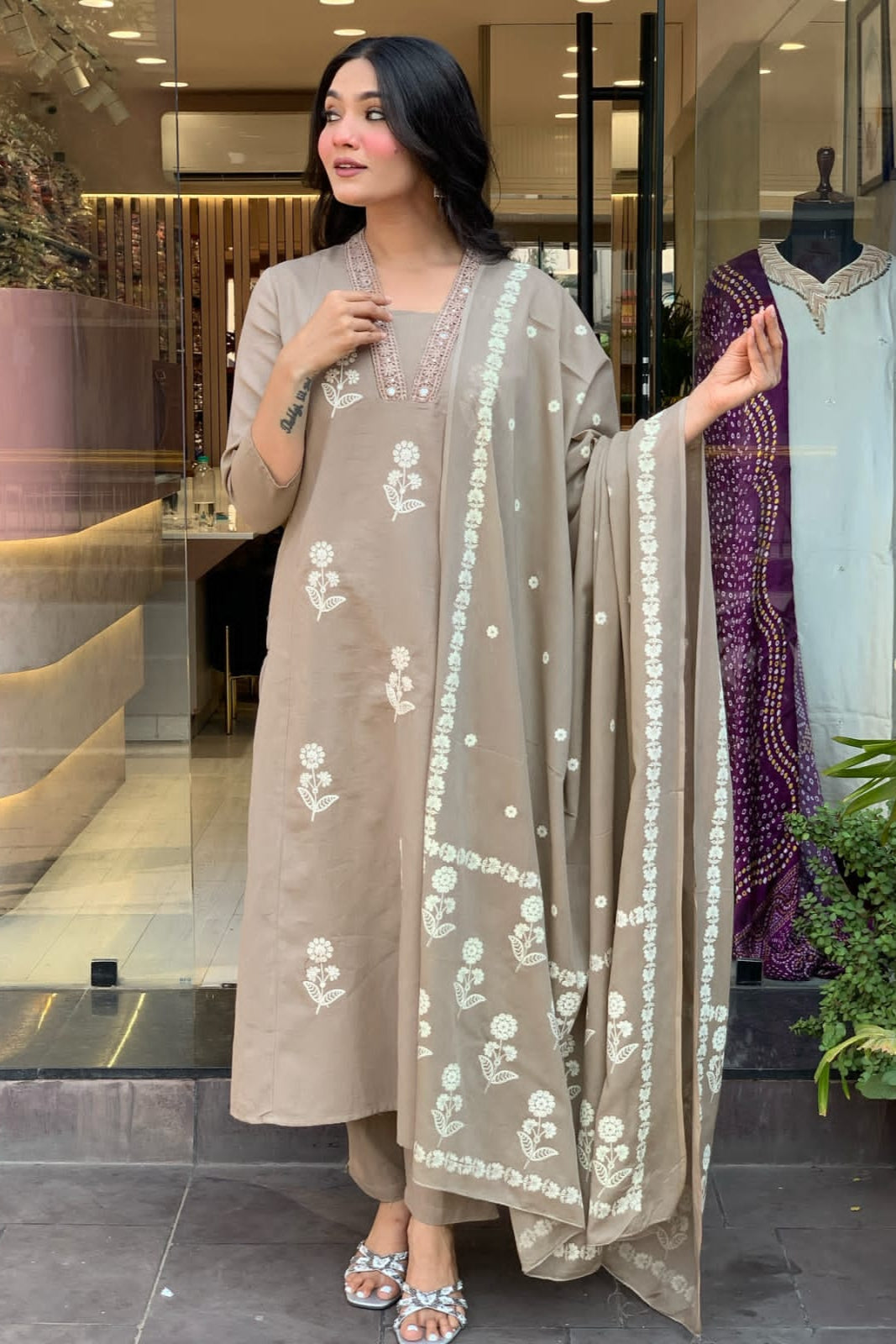 Festive Embroidered Cotton Suit Set
