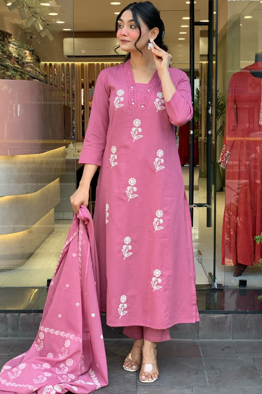 Festive Embroidered Cotton Suit Set