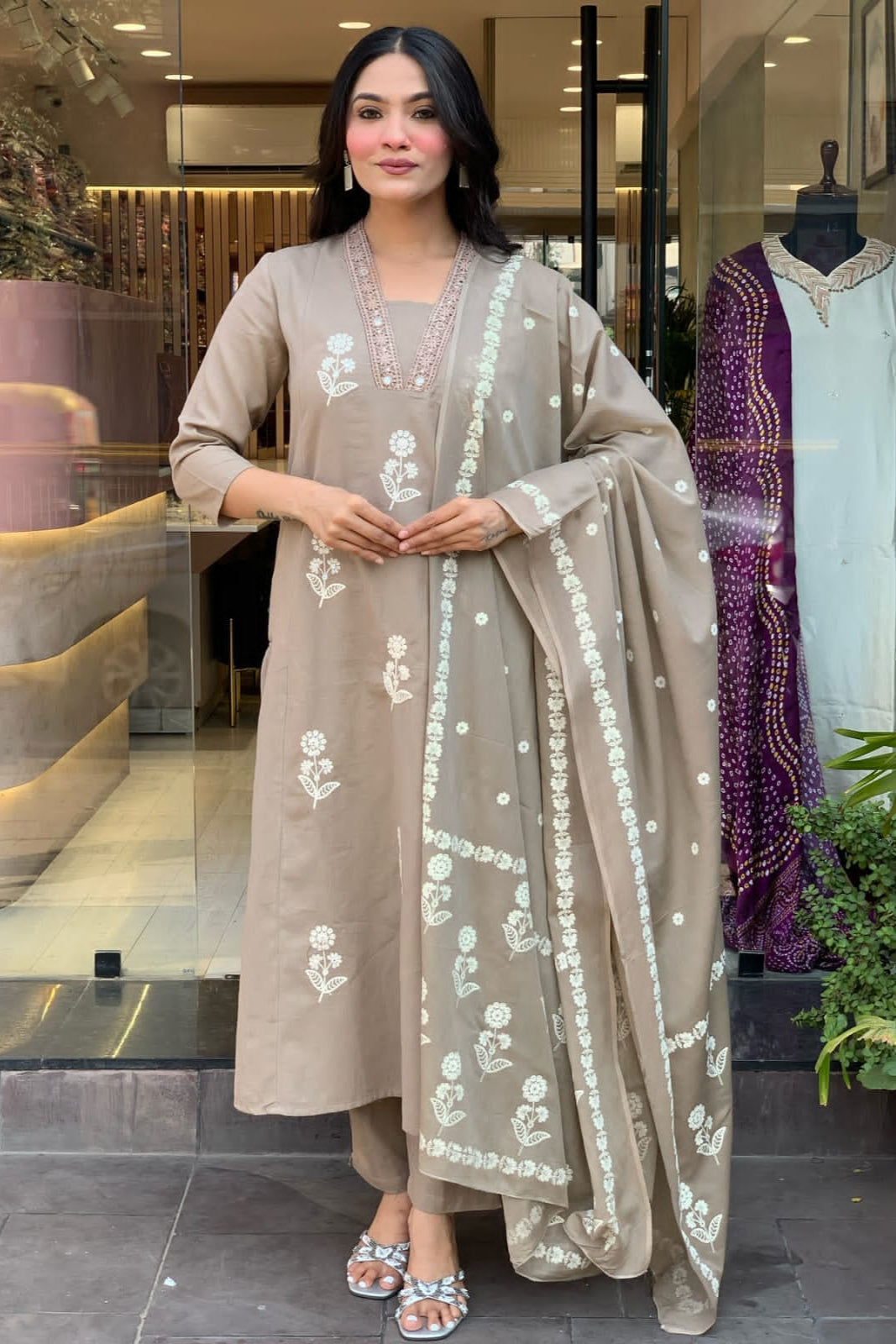 Festive Embroidered Cotton Suit Set