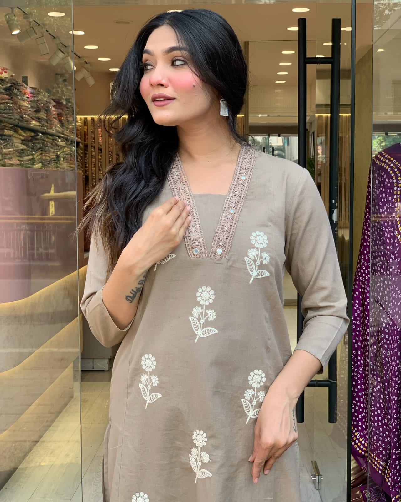 Festive Embroidered Cotton Suit Set
