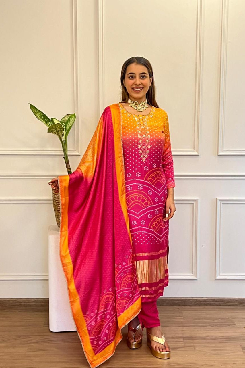 Beautiful Heavy Chinon Silk Festive Suit Set