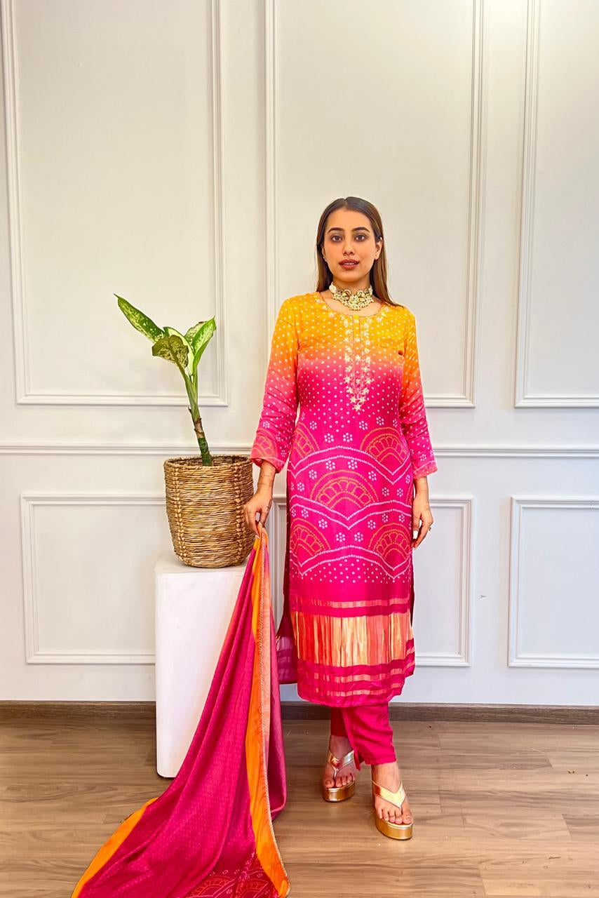 Beautiful Heavy Chinon Silk Festive Suit Set