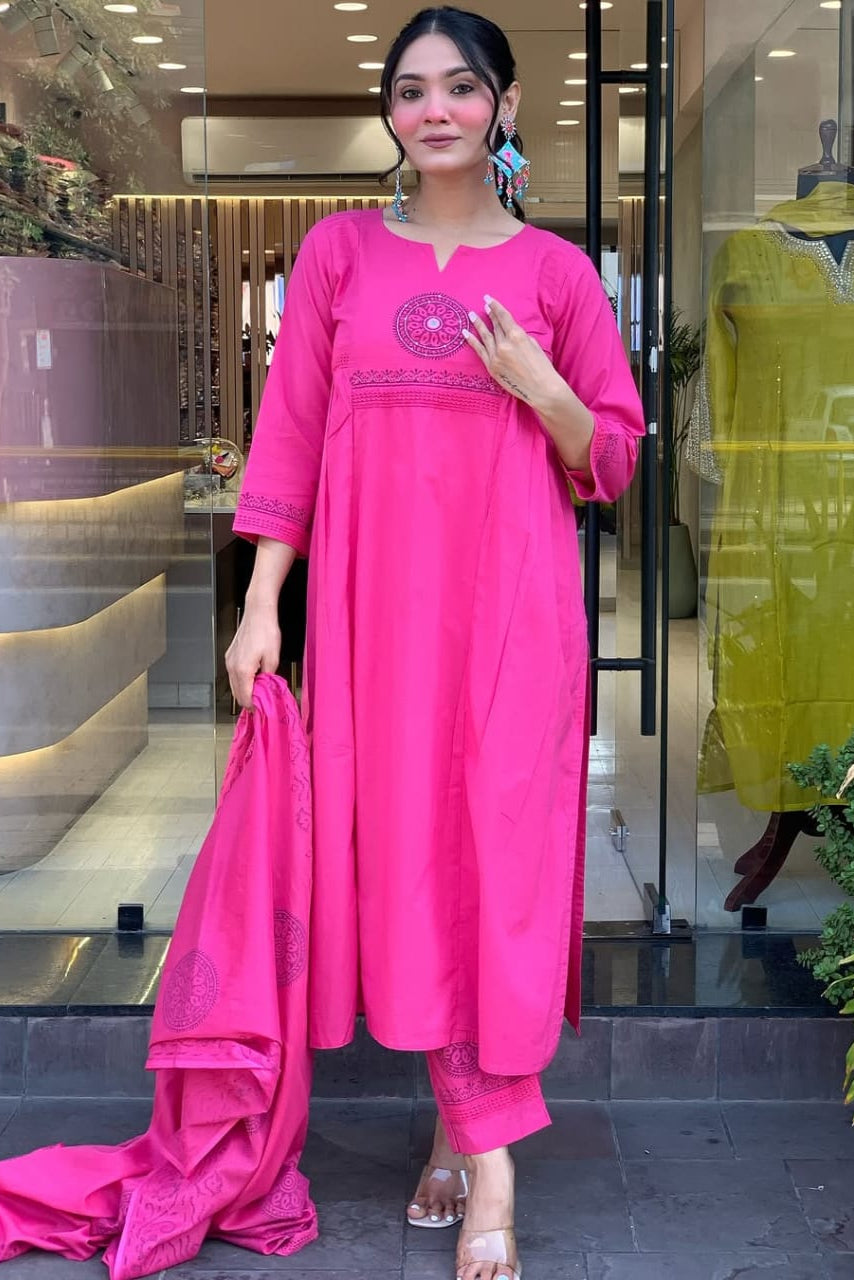 Handblock Floral Cotton Kurti Set