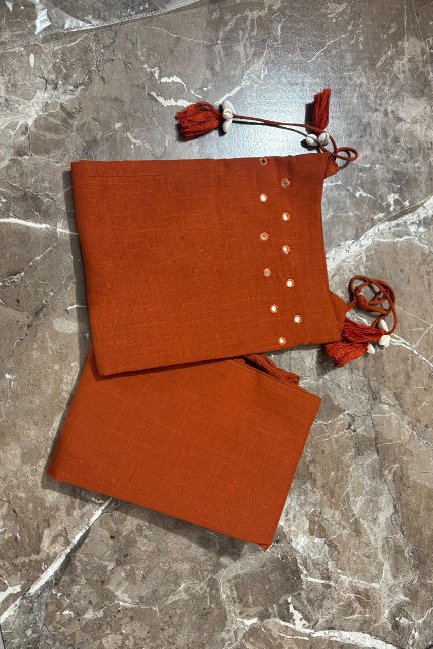 Sleeveless Mirror Work Cotton Slub Co-ord Set