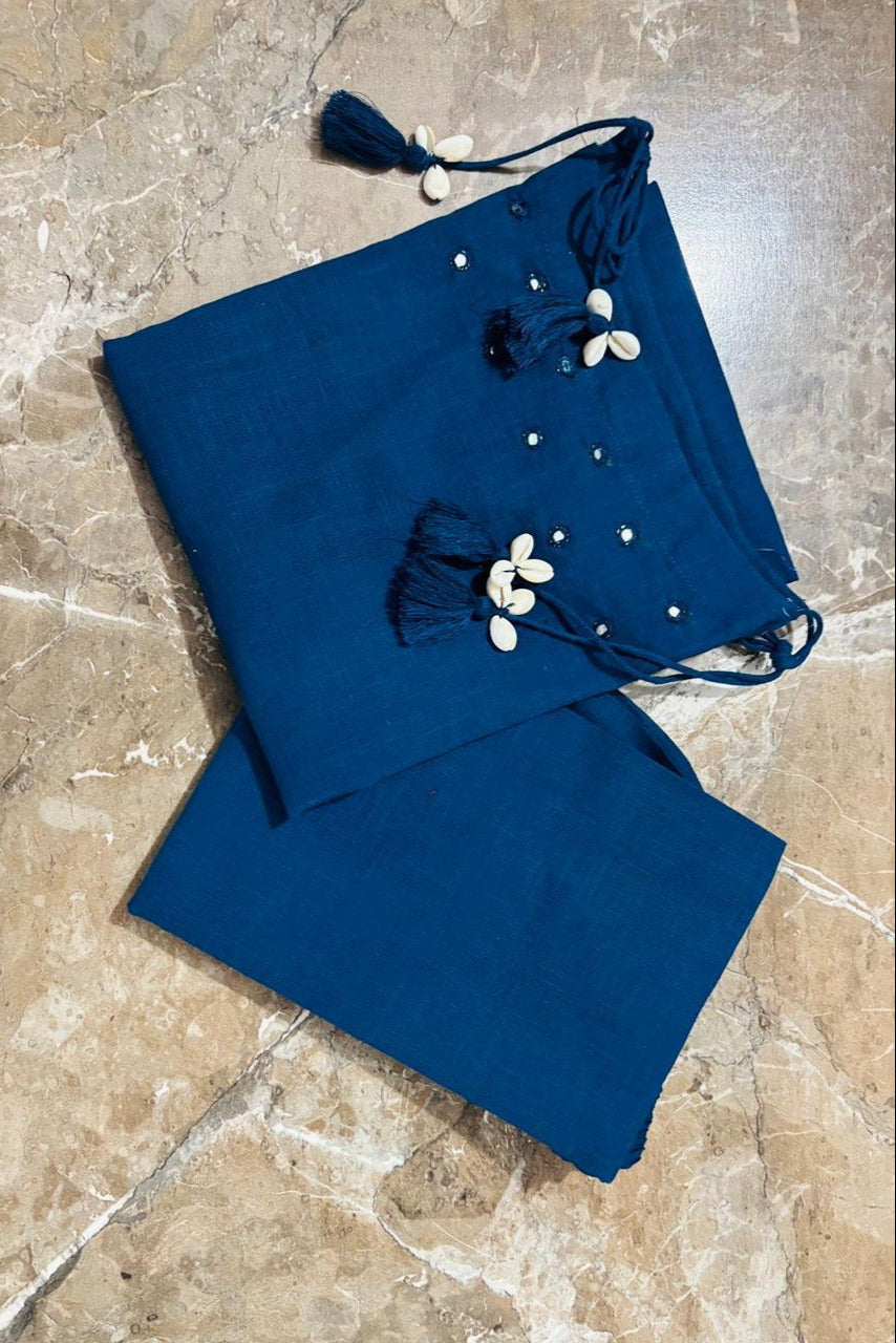 Sleeveless Mirror Work Cotton Slub Co-ord Set