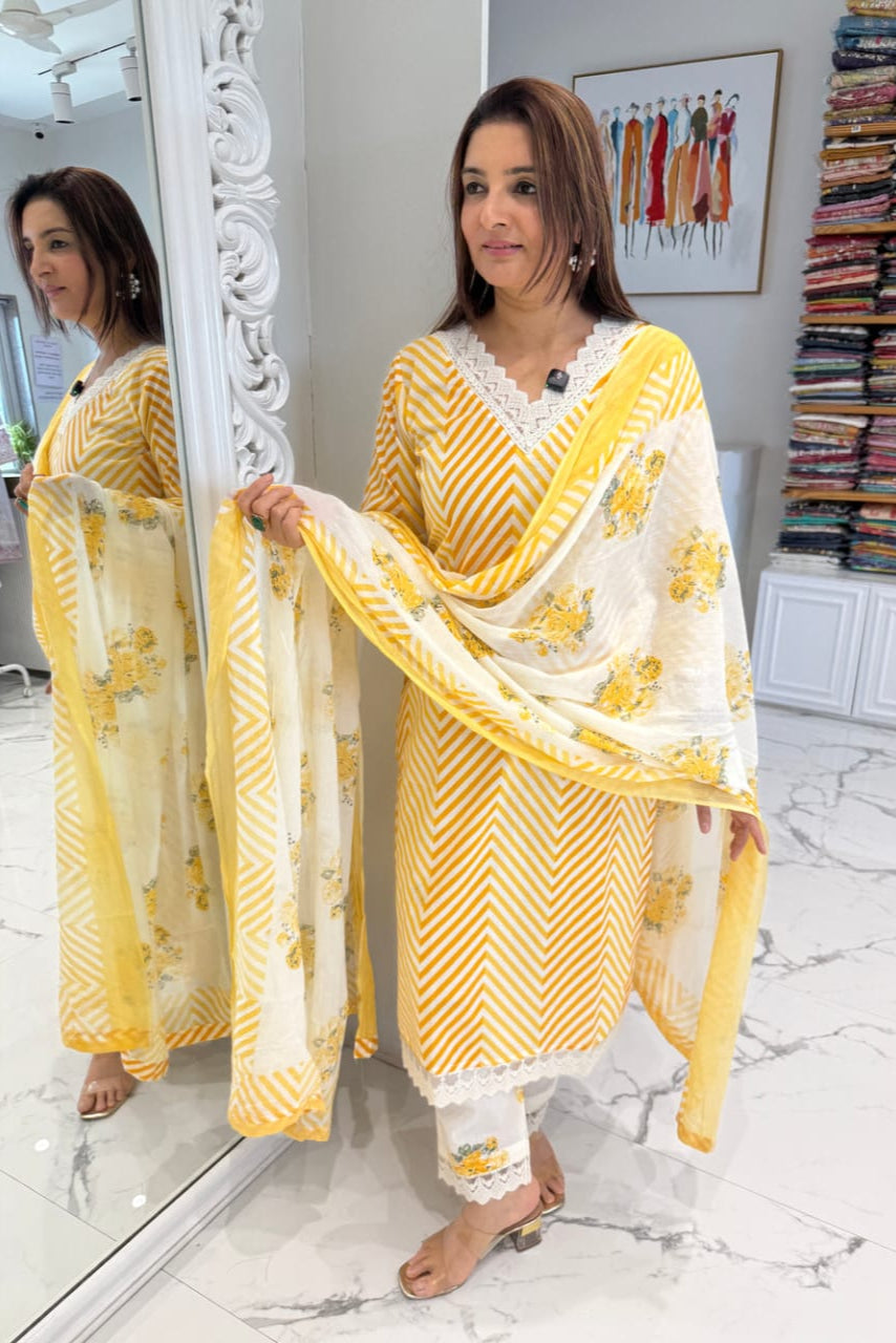 Beautiful Gorgeous Lahriya Pure Cotton Suit Set