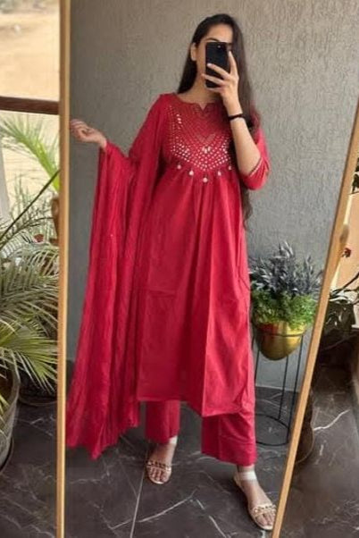 Handcrafted Cotton Kurta Pant Dupatta Set