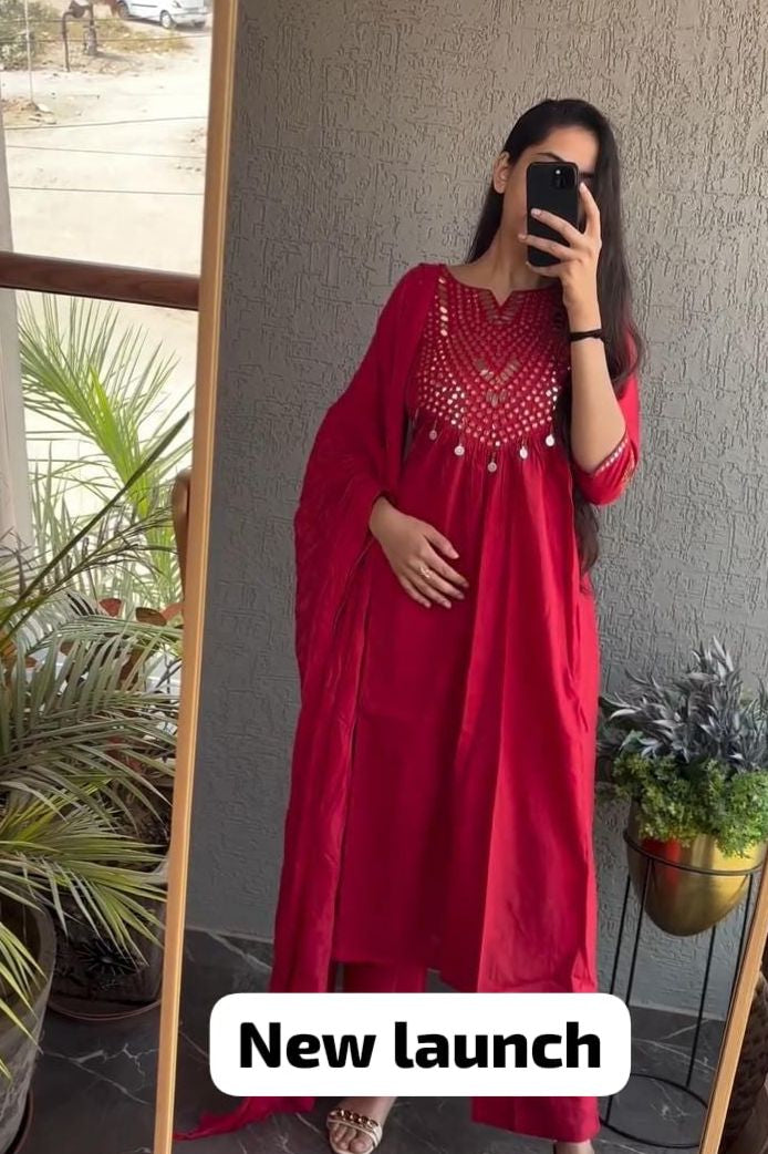 Handcrafted Cotton Kurta Pant Dupatta Set