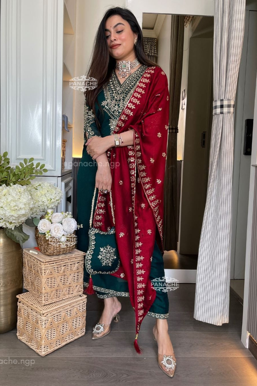 Vichitra Silk Festive Coding Work Suit Set