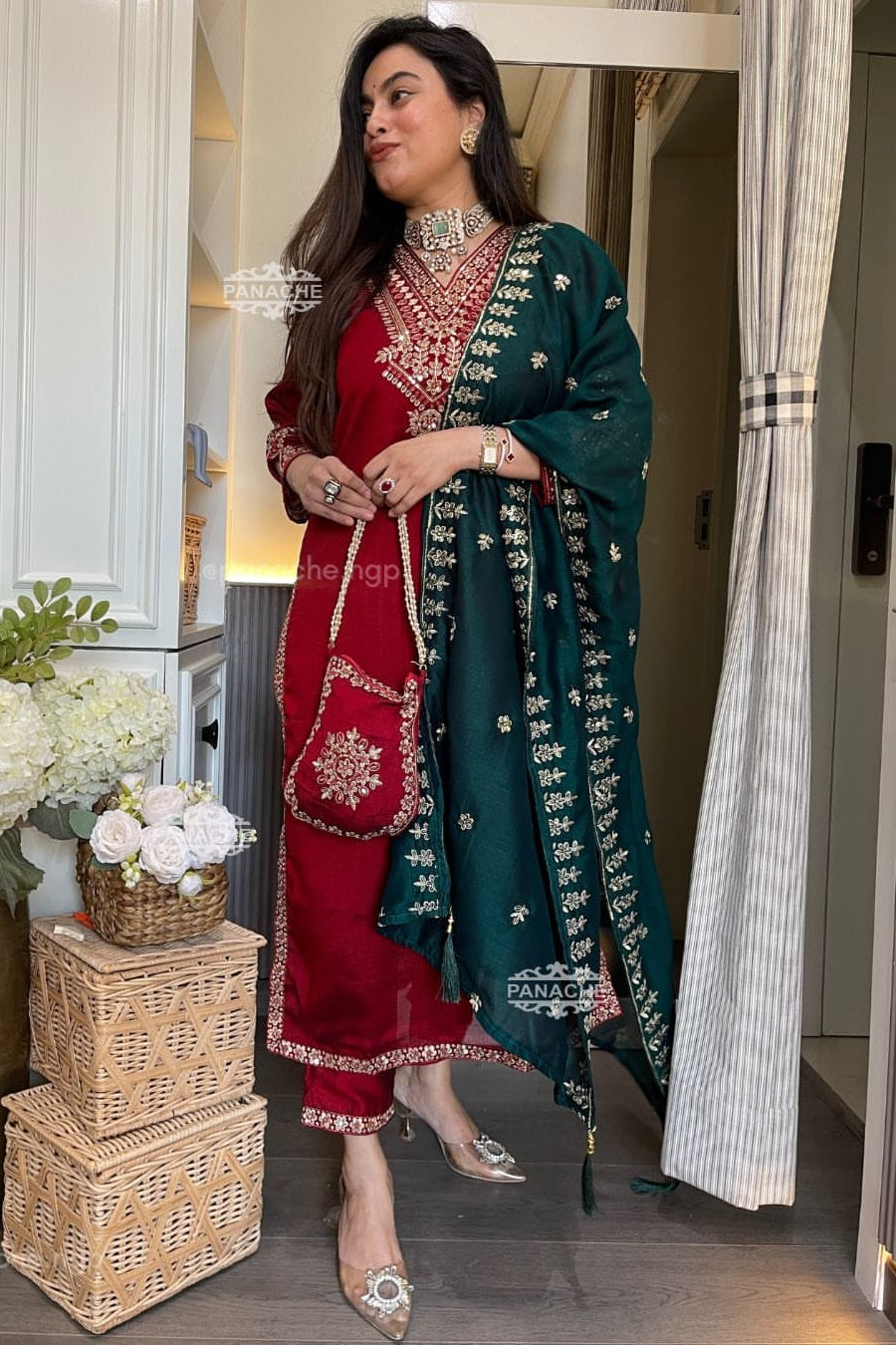 Vichitra Silk Festive Coding Work Suit Set