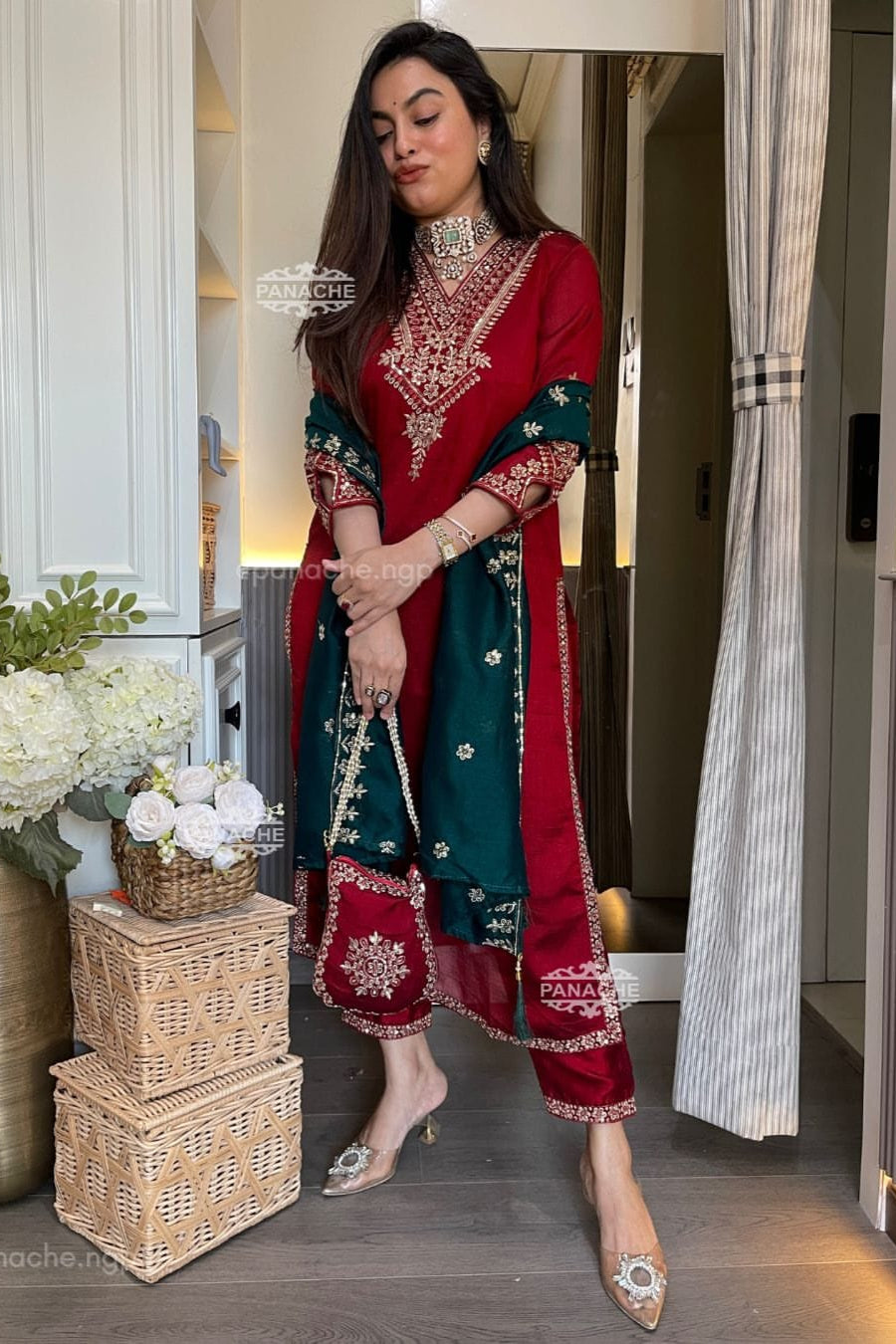 Vichitra Silk Festive Coding Work Suit Set