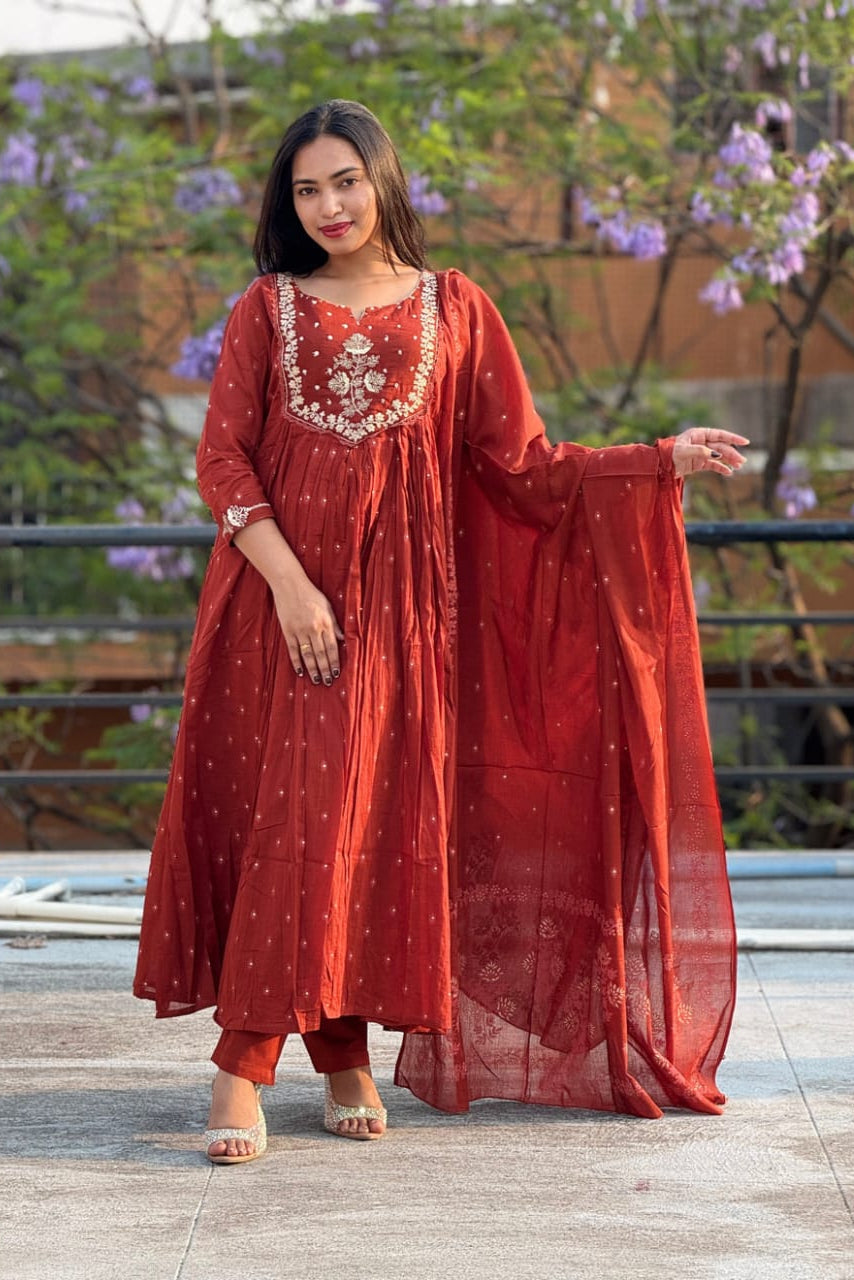 New Traditional Embroidered Anarkali Kurta Set