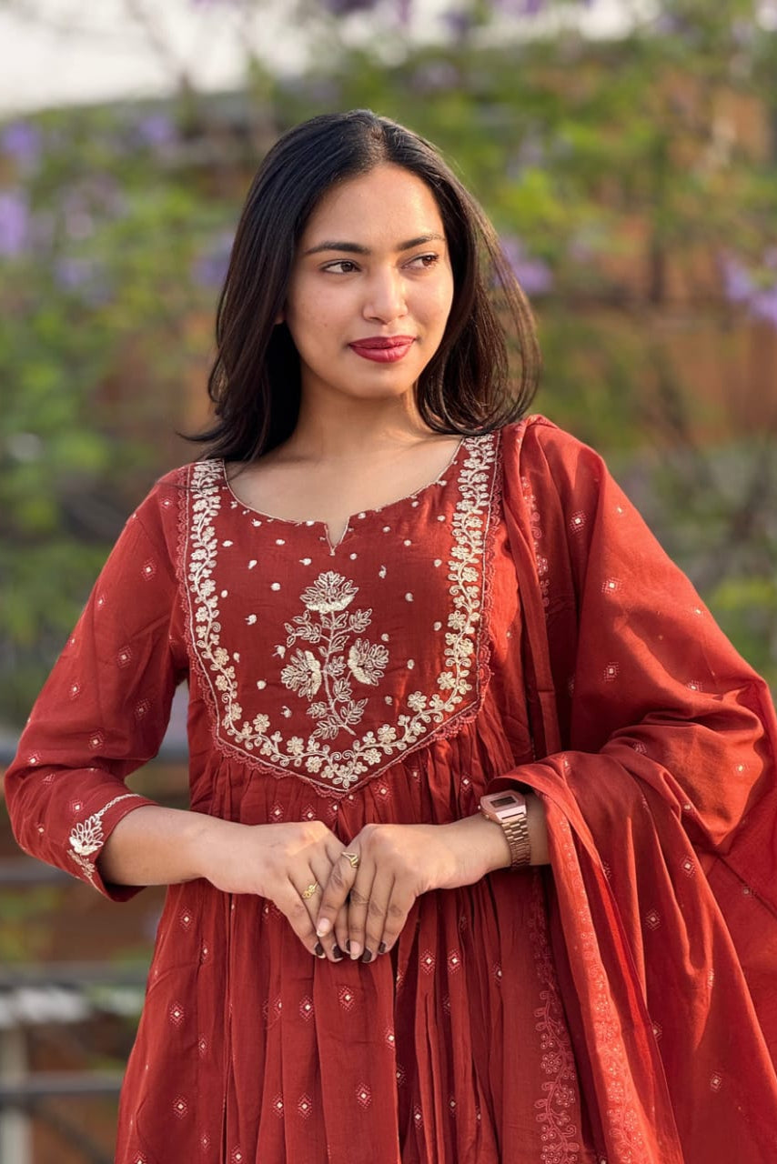 New Traditional Embroidered Anarkali Kurta Set