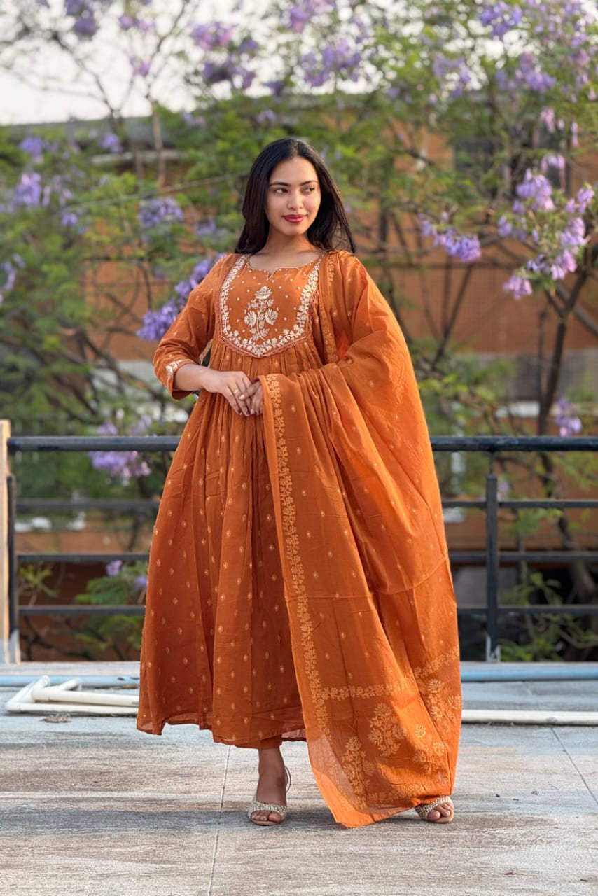 New Traditional Embroidered Anarkali Kurta Set