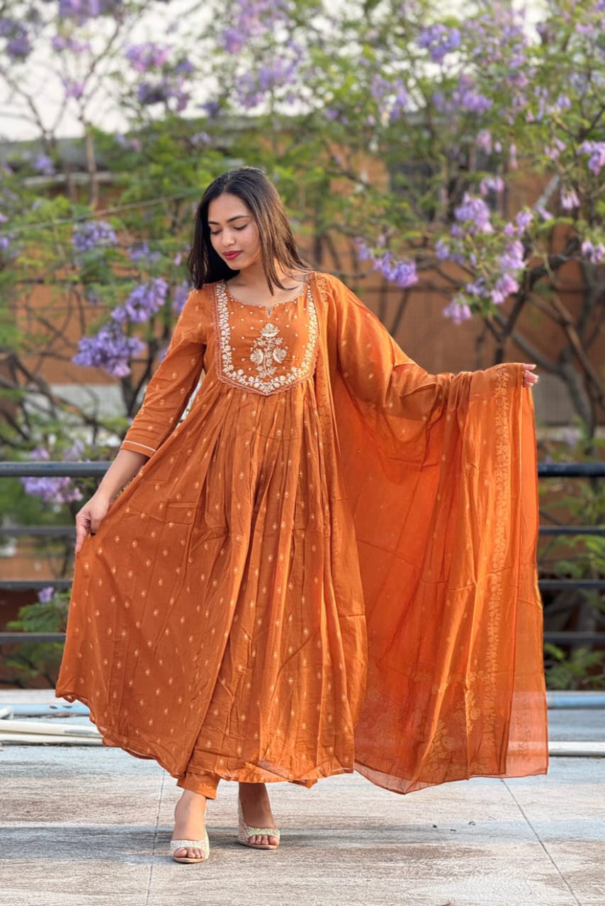 New Traditional Embroidered Anarkali Kurta Set