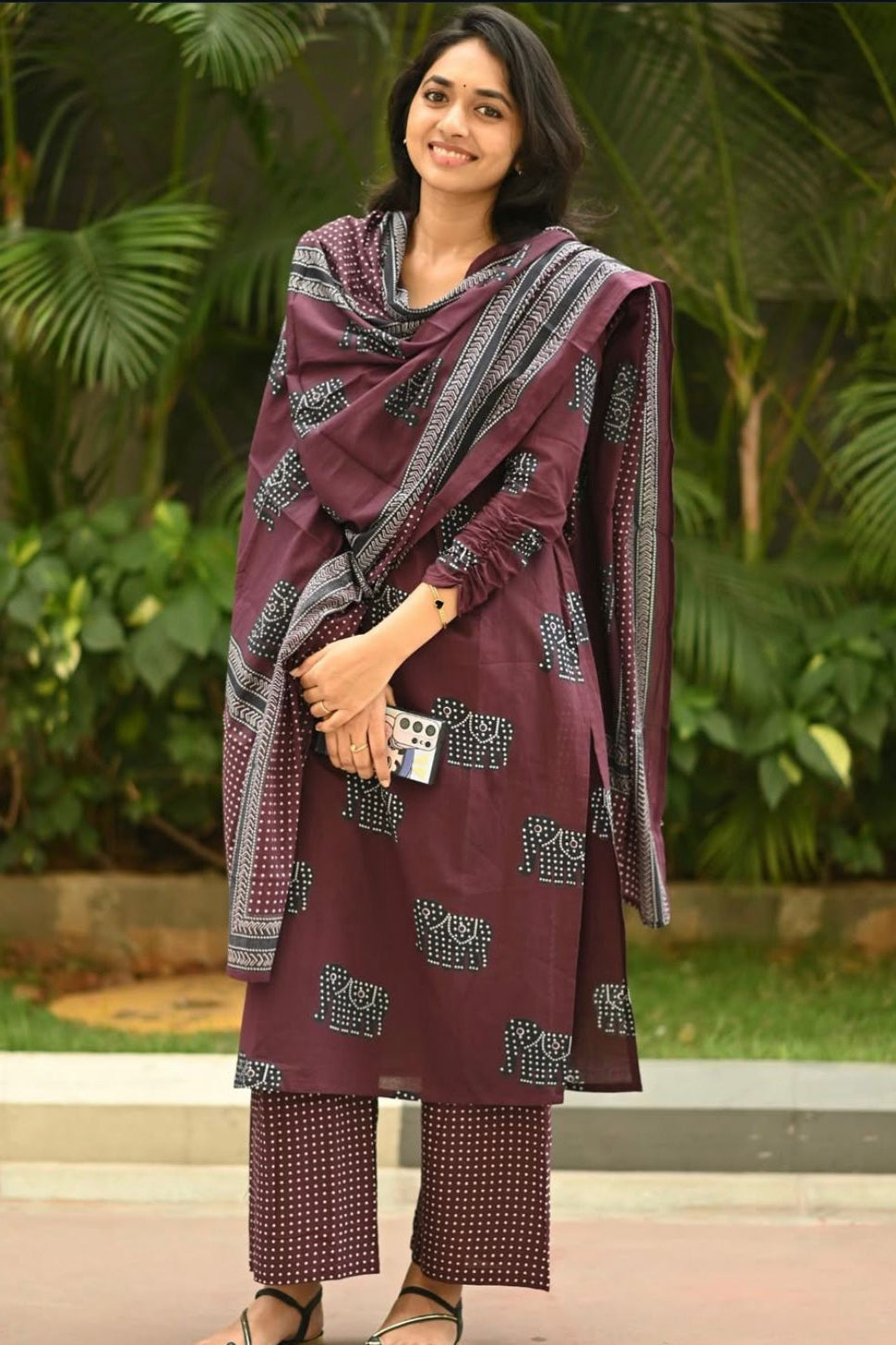 Maroon Cotton Festive Suit Set