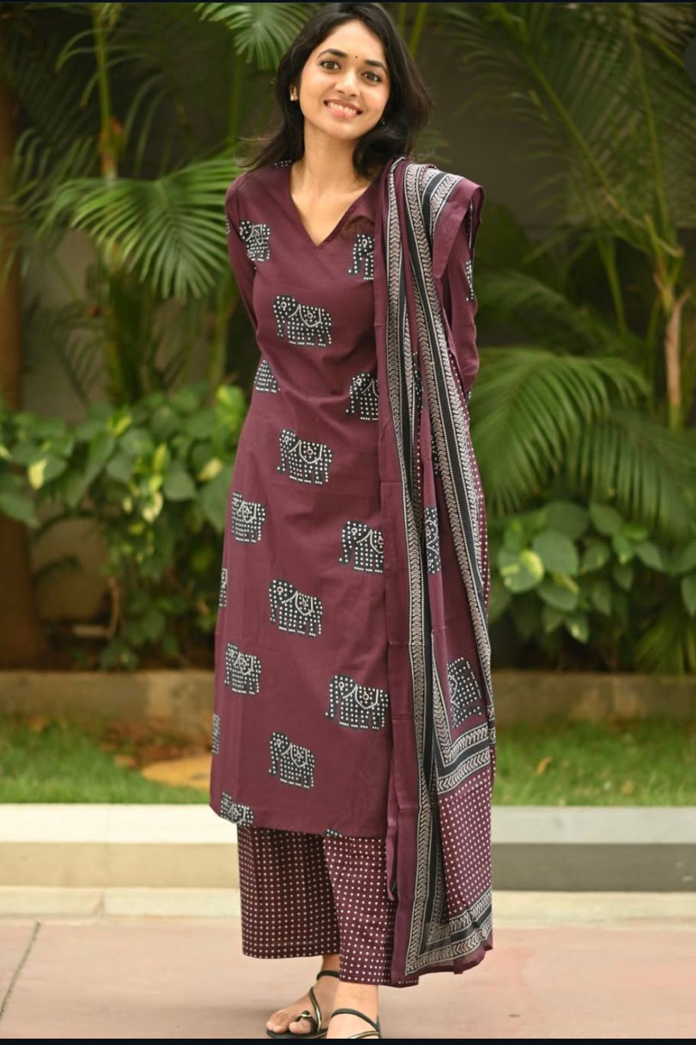 Maroon Cotton Festive Suit Set