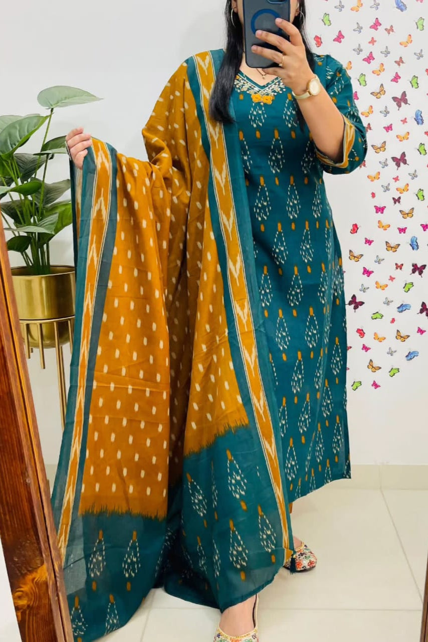 Nooraya Blue Discharge Print Embroidered Suit Set