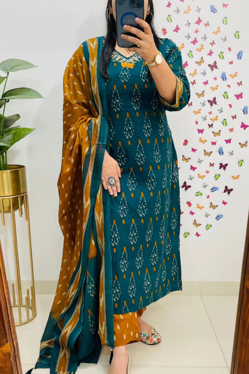 Nooraya Blue Discharge Print Embroidered Suit Set