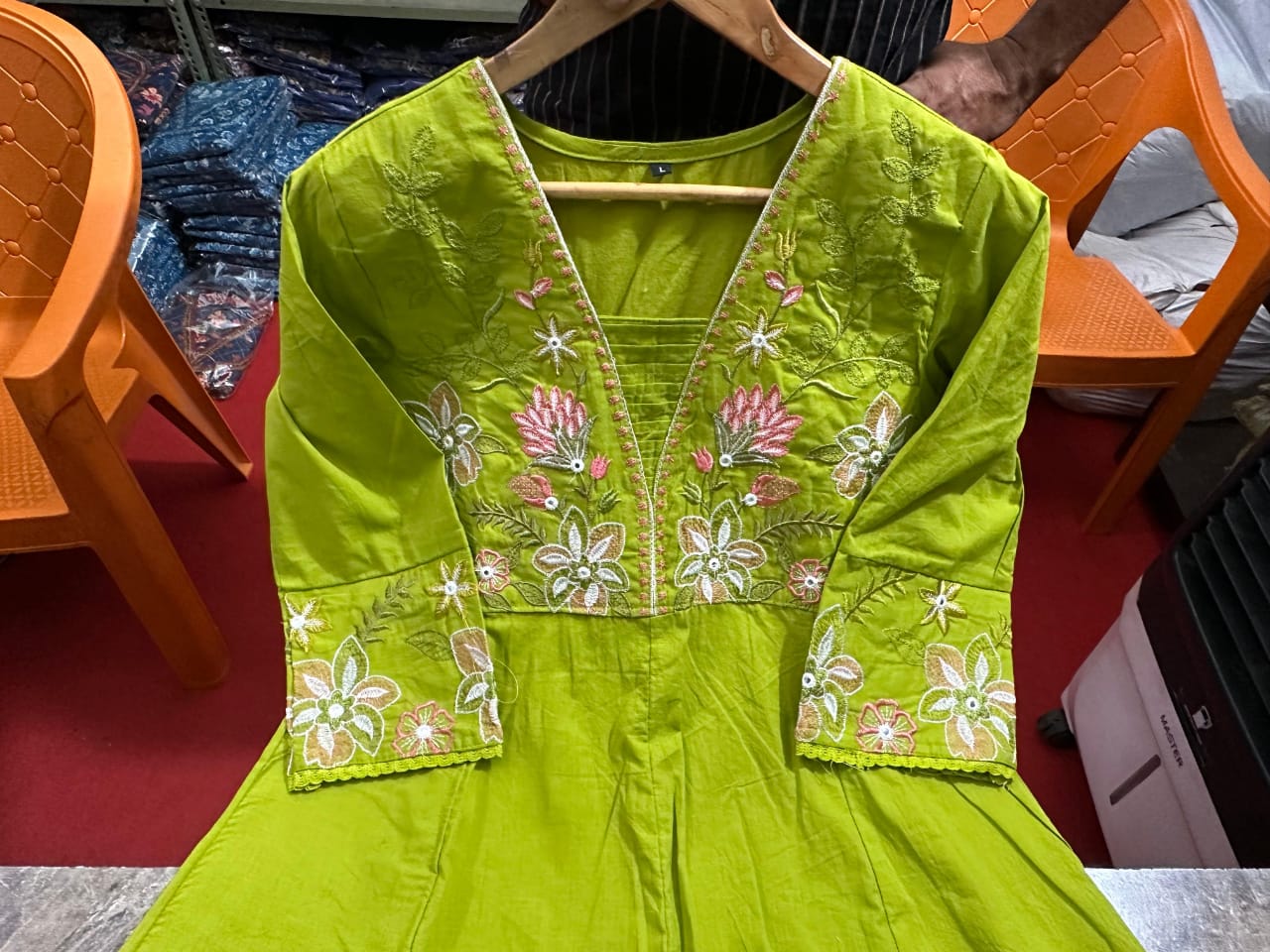 Gulnoor Mehendi Anarkali Cotton Suit Set