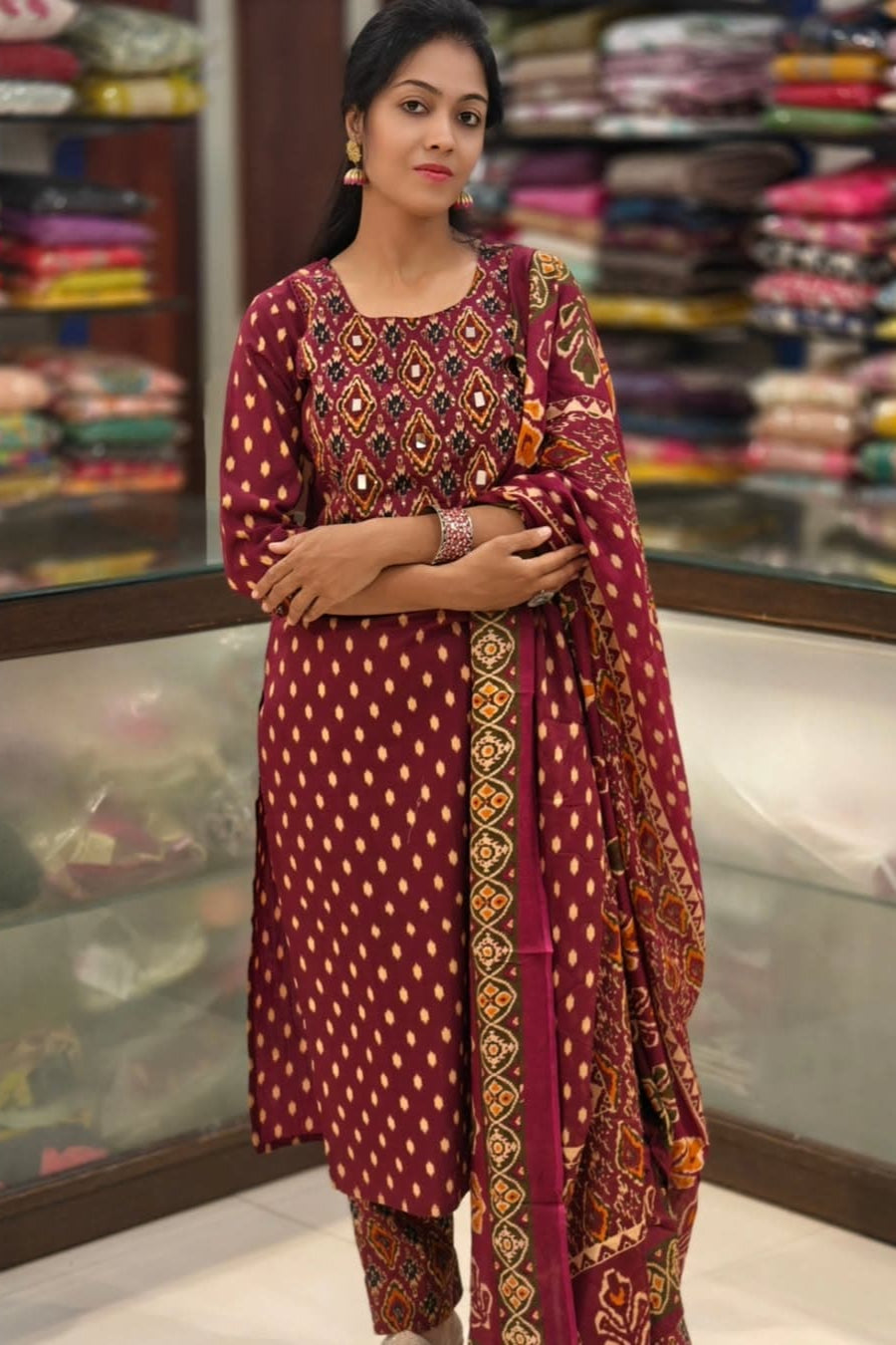 Rangdeep Maroon Cotton Embroidered Suit Set