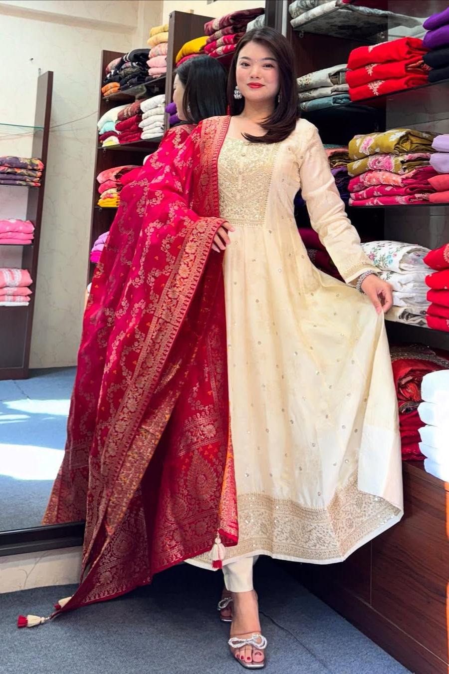 Noor-E-Chandni Anarkali Kurti Pant Dupatta Set