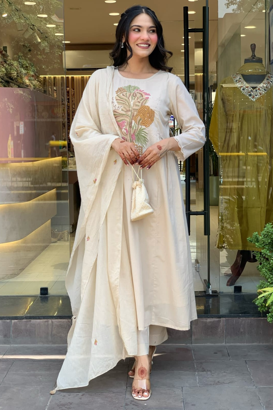 Noorani White Embroidered Cotton Suit Set