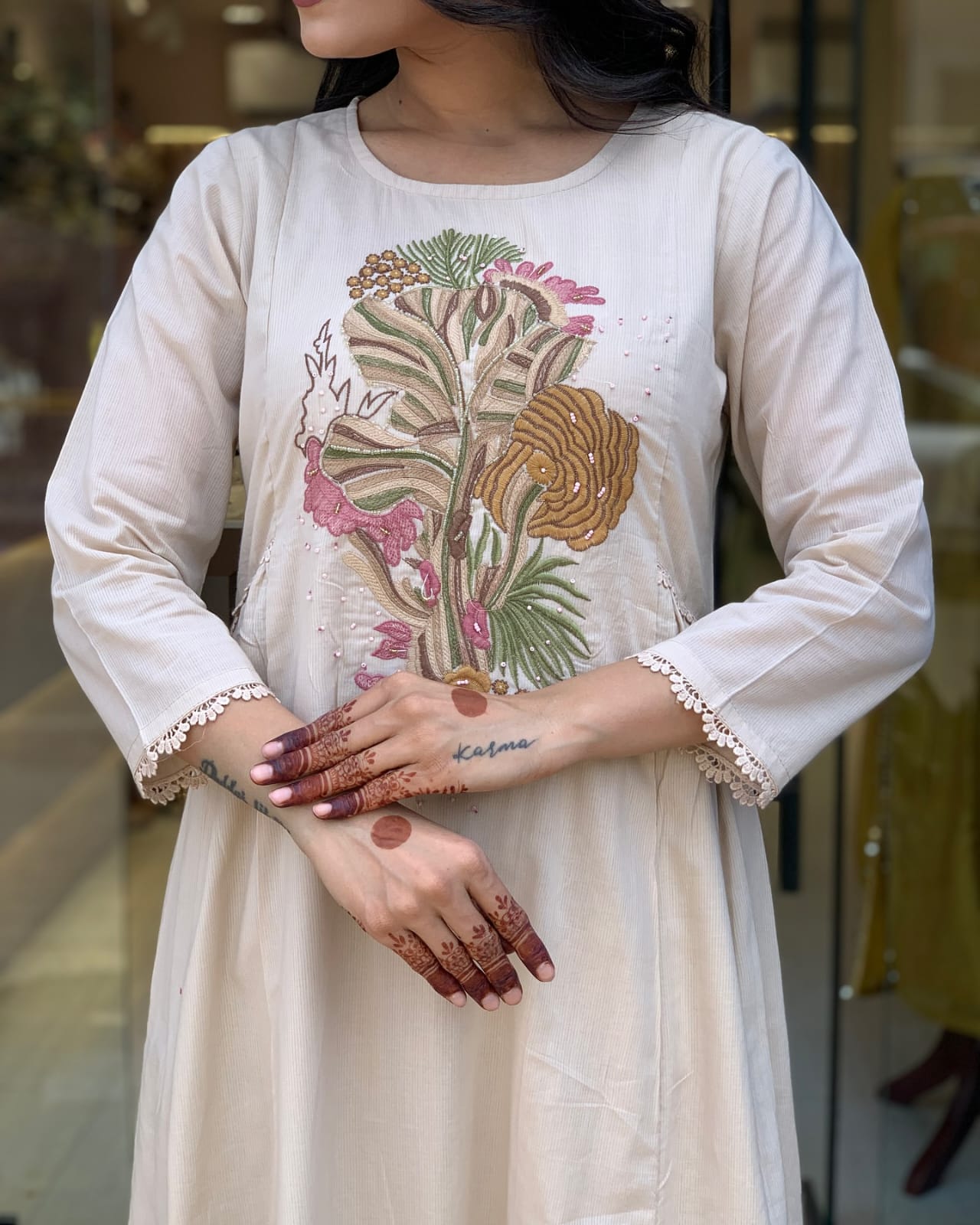 Noorani White Embroidered Cotton Suit Set